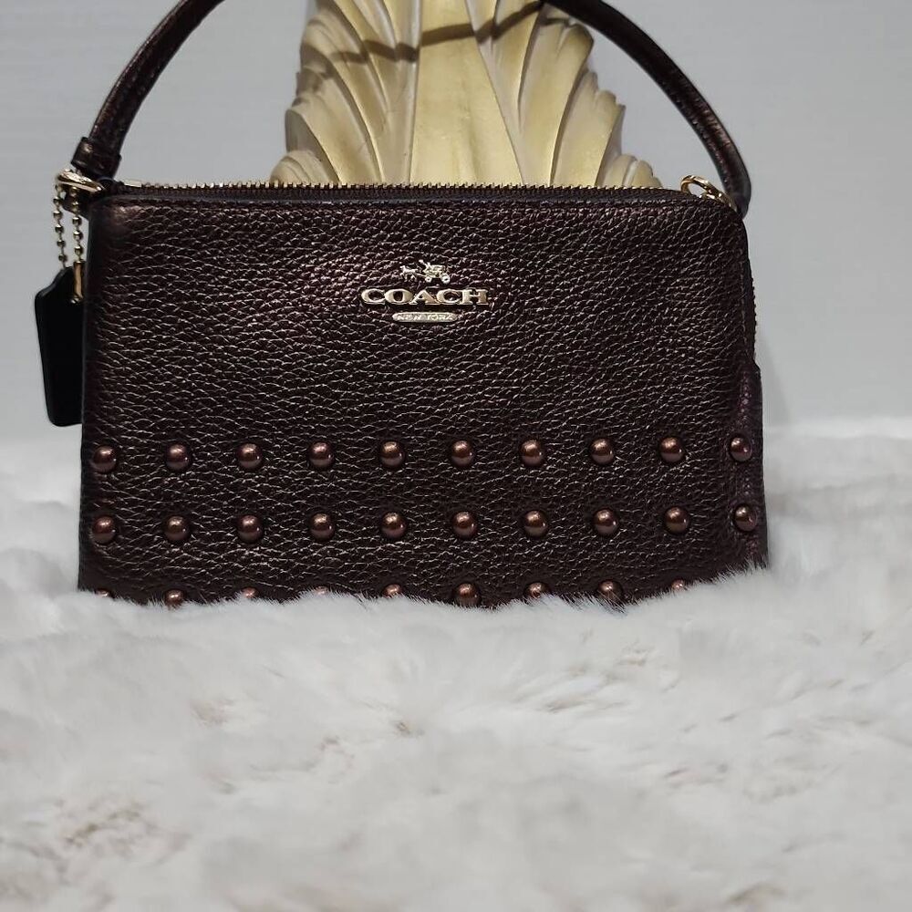 Coach Lacquer Rivets Double Zip Wallet Wristlet